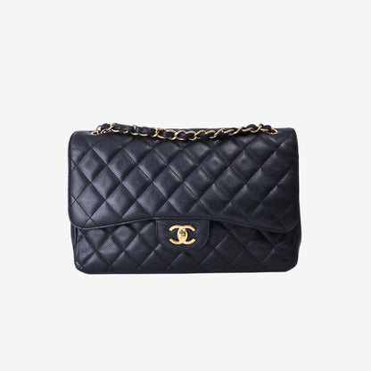 Chanel Jumbo Classic Flap Bag in Black Caviar Leather with Gold Hardware