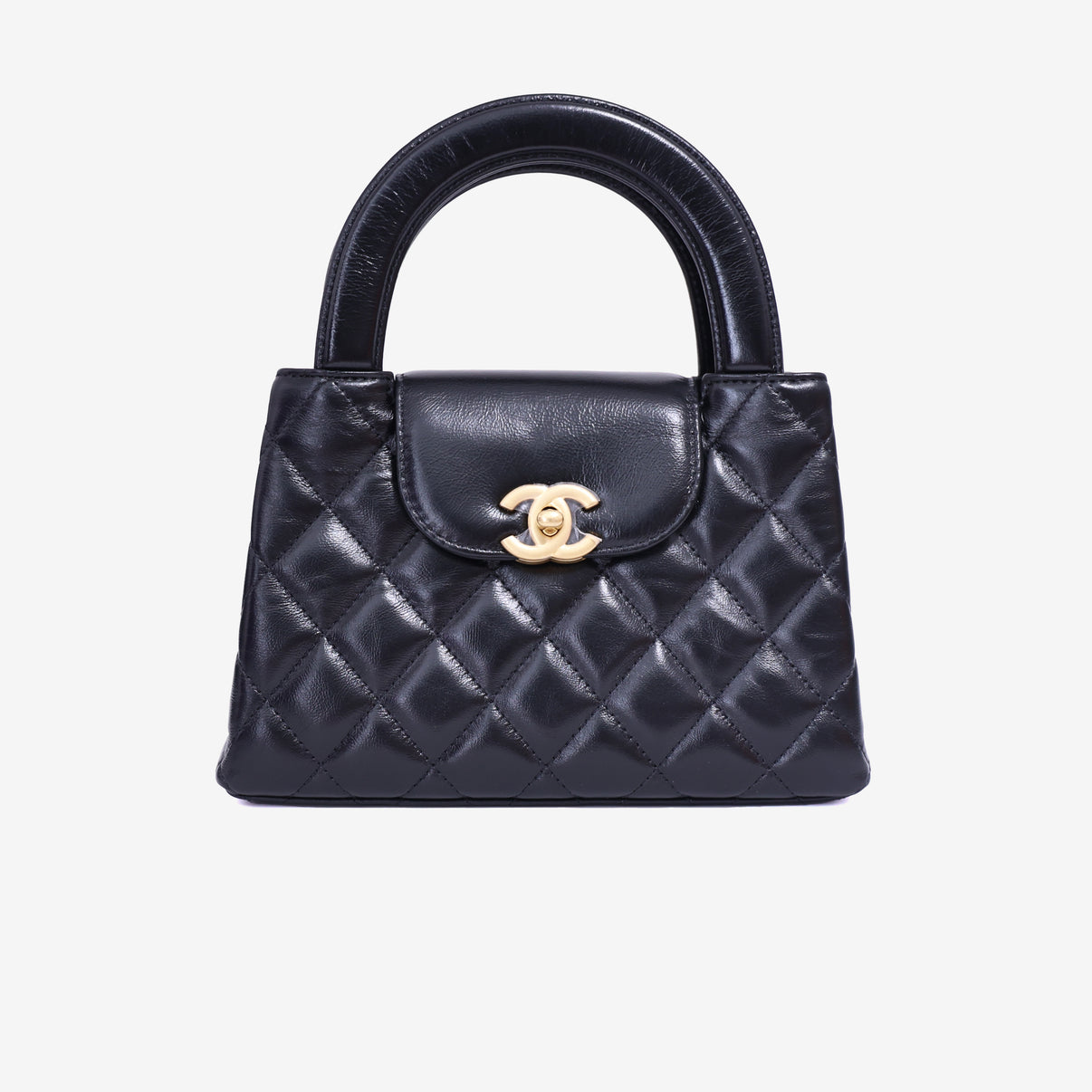 Chanel Kelly Nano Bag in Black Calfskin Leather with Gold Hardware front view
