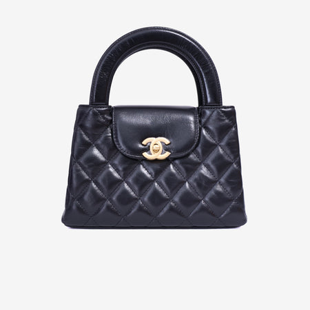 Chanel Kelly Nano Bag in Black Calfskin Leather with Gold Hardware front view
