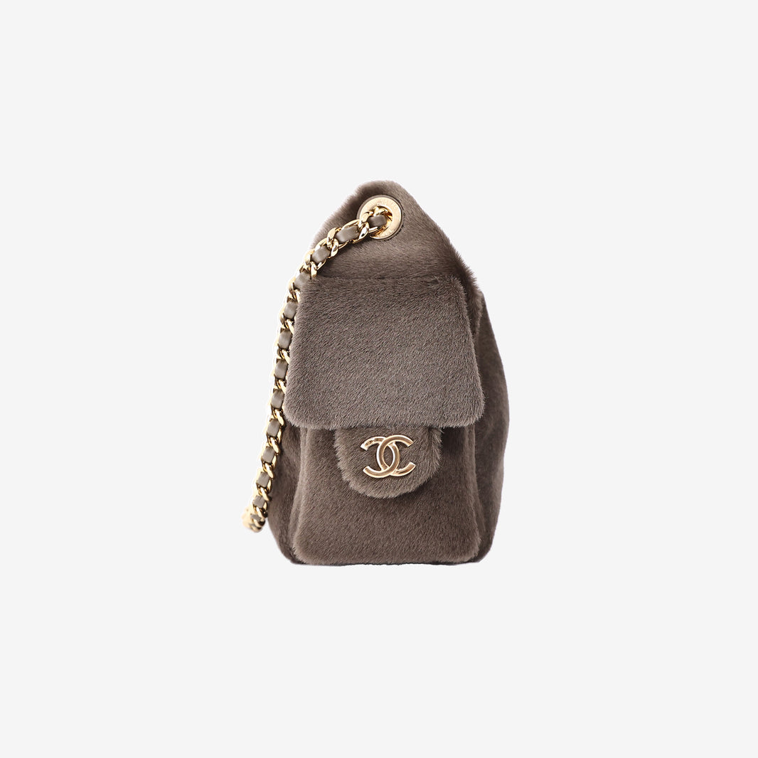 Chanel 26A Matthieu Blazy 25 Mini Hobo Bag in Khaki Pony Hair with Gold Hardware (Contact to Enquire)