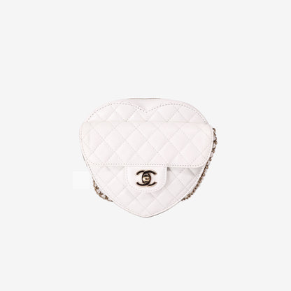 Chanel Heart Bag in White Lambskin with Gold Hardware
