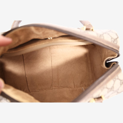 Gucci Vintage Boston Cylindrical Handbag in Beige GG Supreme Canvas and Leather with Gold Hardware