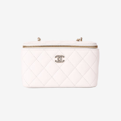 Chanel Vanity Case with Chain Bag in White Caviar Leather with Gold Hardware