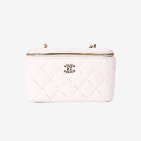 Chanel Vanity Case with Chain Bag in White Caviar Leather with Gold Hardware