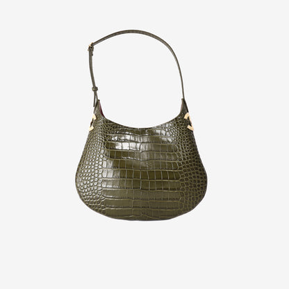 Chanel 26K Hobo Handbag in Khaki Crocodile-Embossed Calfskin Leather with Gold Hardware