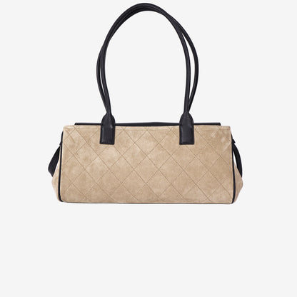 Chanel 26A Small Shopping Bag in Beige Black Suede Calfskin with Gold Hardware