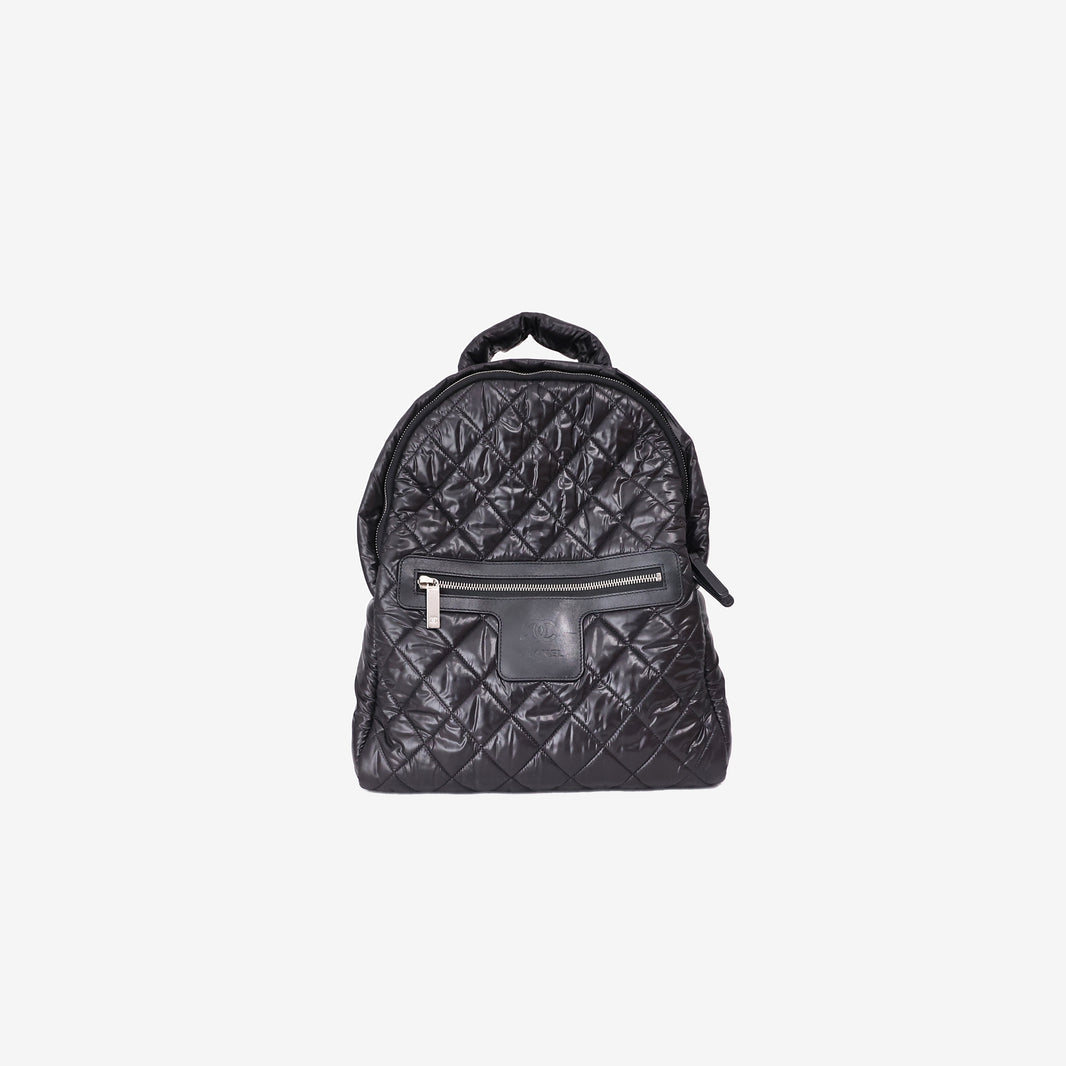 Chanel Coco Cocoon Quilted Backpack in Black Nylon with Palladium Hardware front view