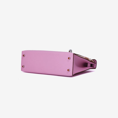 Hermès Mini Kelly 20 in Mauve Sylvestre Epsom Leather with Palladium Hardware bottom side view