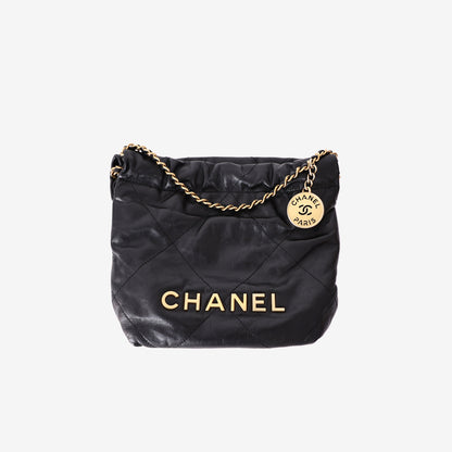 Chanel 22 Mini in Black Shiny Calfskin with Gold Hardware