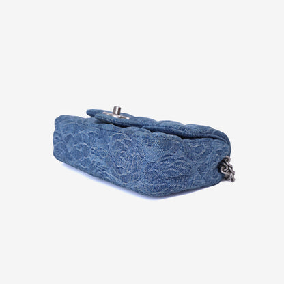 Chanel Heart Crush Mini Flap Bag in Blue Denim Leather with Silver Hardware bottom side view