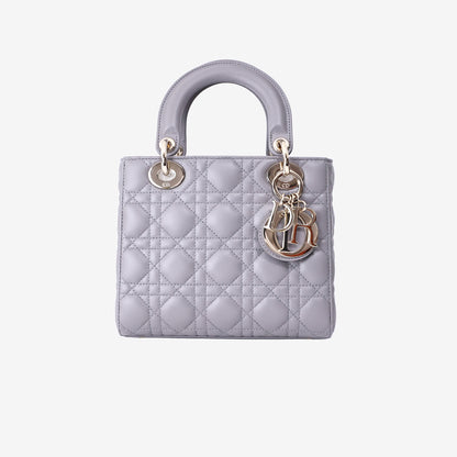 Dior Lady Dior Small in Grey Lambskin Leather with Gold Hardware