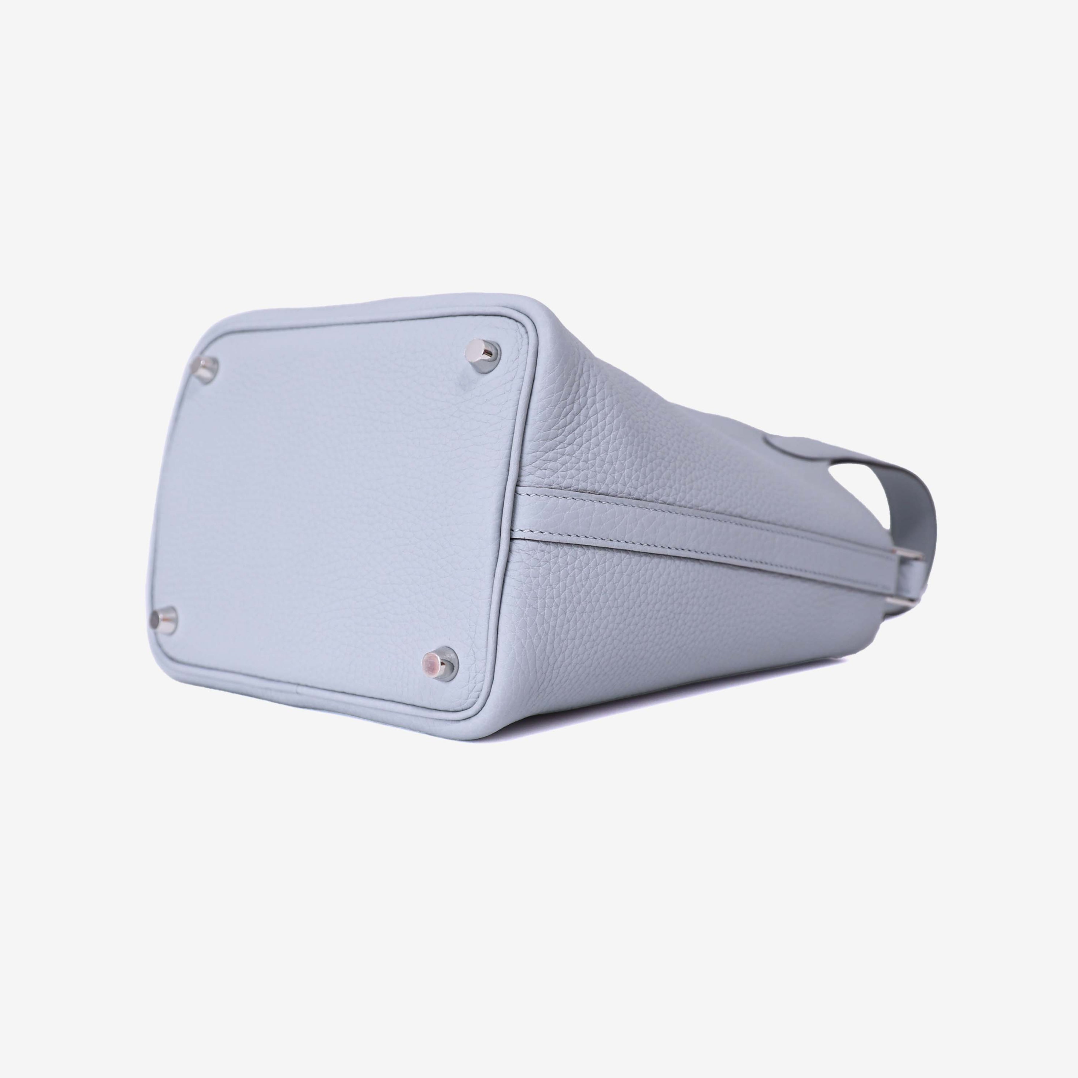 Hermès Picotin 18 in Bleu Glacier Clemence Leather with Palladium Hardware bottom side view