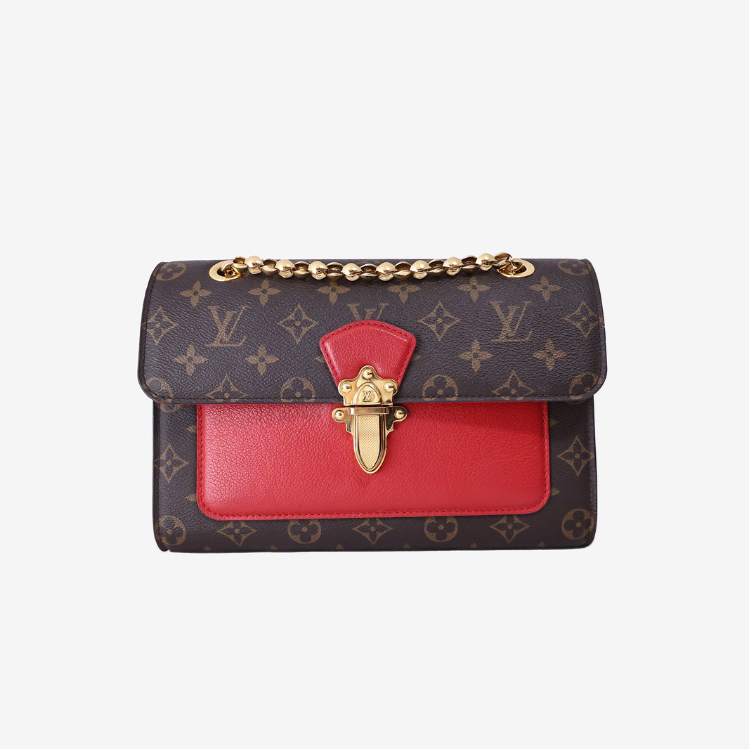 Louis Vuitton Victoire Bag in Monogram Coated Canvas/Red Leather with Gold Hardware
