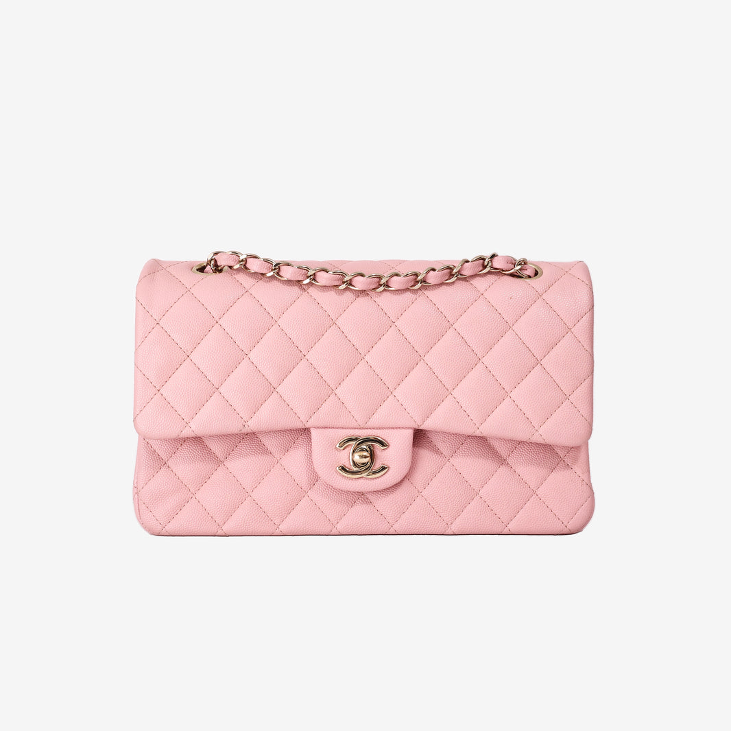 Chanel Classic Medium Double Flap Bag in Pink Caviar Leather with Gold Hardware