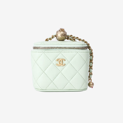 Chanel Mini Square Vanity Case in Light Green Lambskin with Gold Hardware
