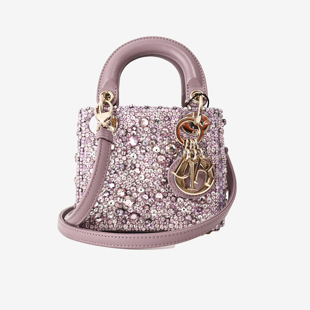 Dior Lady Dior Micro in Purple Satin with Embroidery Faux Detailing
