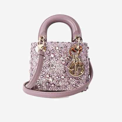 Dior Lady Dior Micro in Purple Satin with Embroidery Faux Detailing