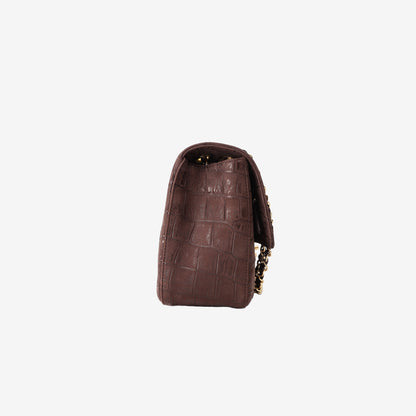 Chanel 26K Crocodile-Embossed Maxi Flap Bag 32 in Brown Suede with Gold Hardware