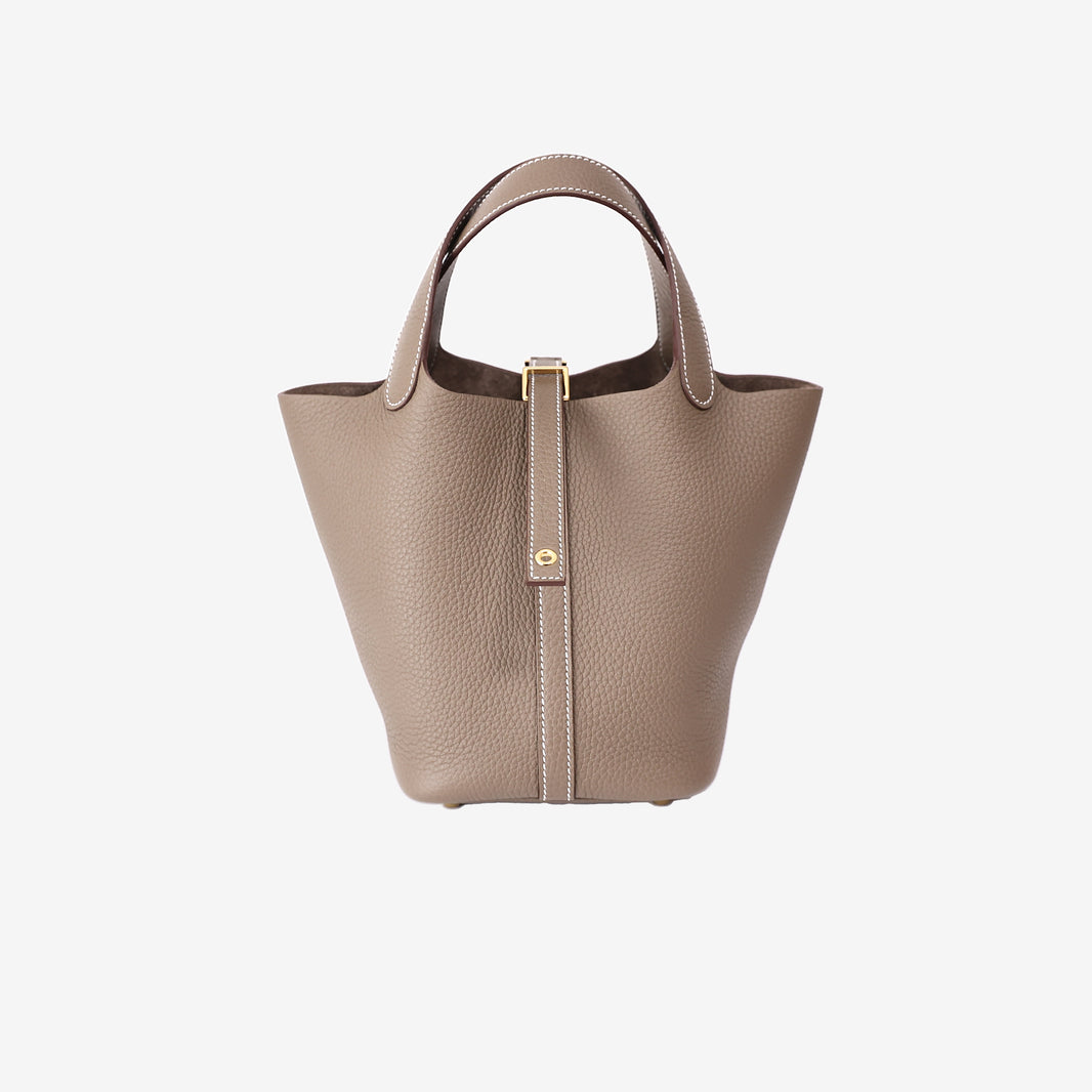 Hermès Picotin 18 in Étoupe Clemence Leather with Gold Hardware front view