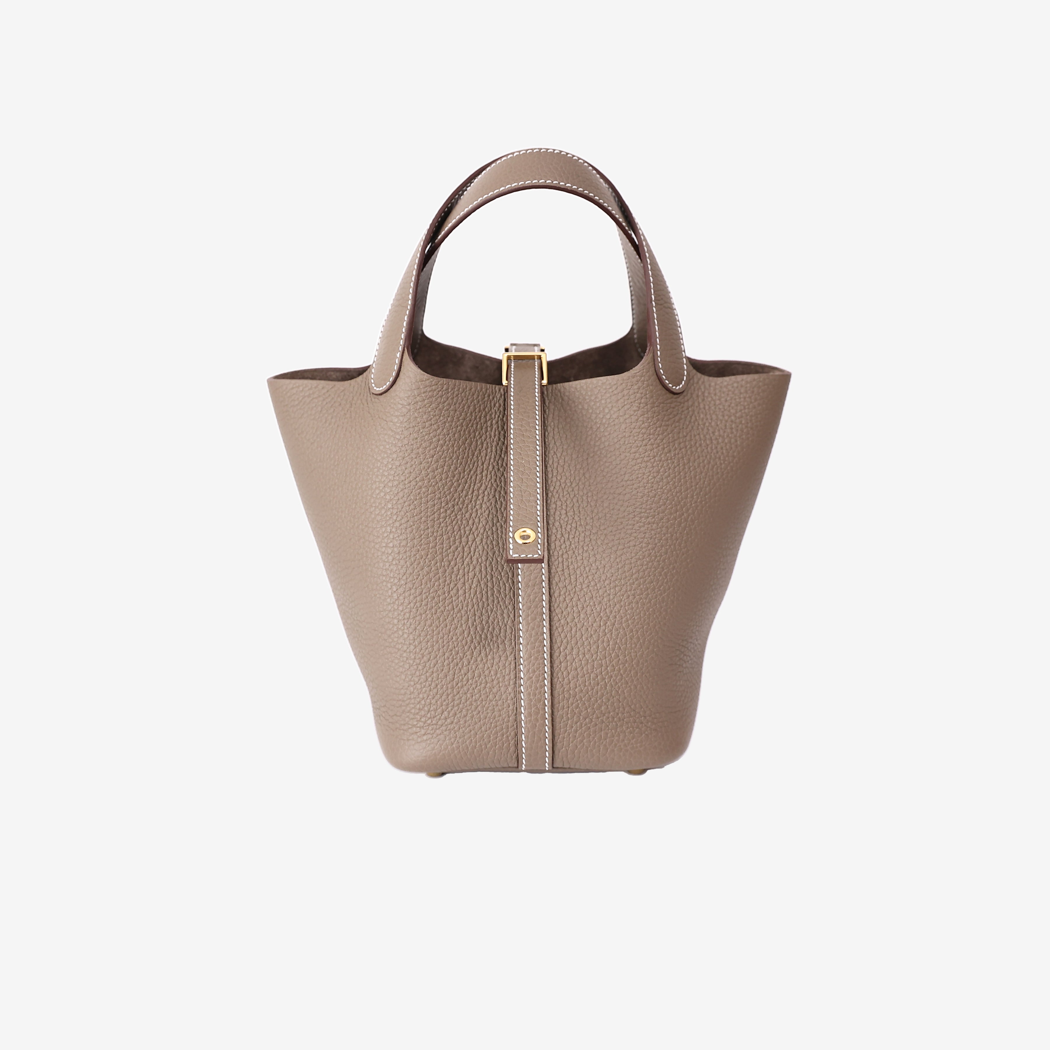 Hermès Picotin 18 in Étoupe Clemence Leather with Gold Hardware front view