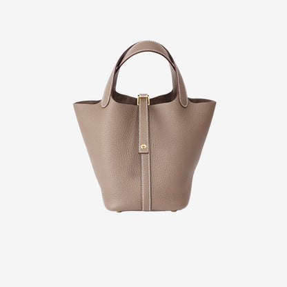Hermès Picotin 18 in Étoupe Clemence Leather with Gold Hardware front view