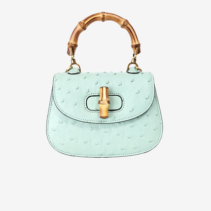 Gucci Bamboo 1947 Mini Bag in Green Ostrich Leather with Gold Hardware