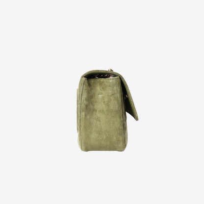 Chanel 26A Matthieu Blazy Maxi Flap Bag 32 in Khaki Suede Calfskin Leather with Gold Hardware