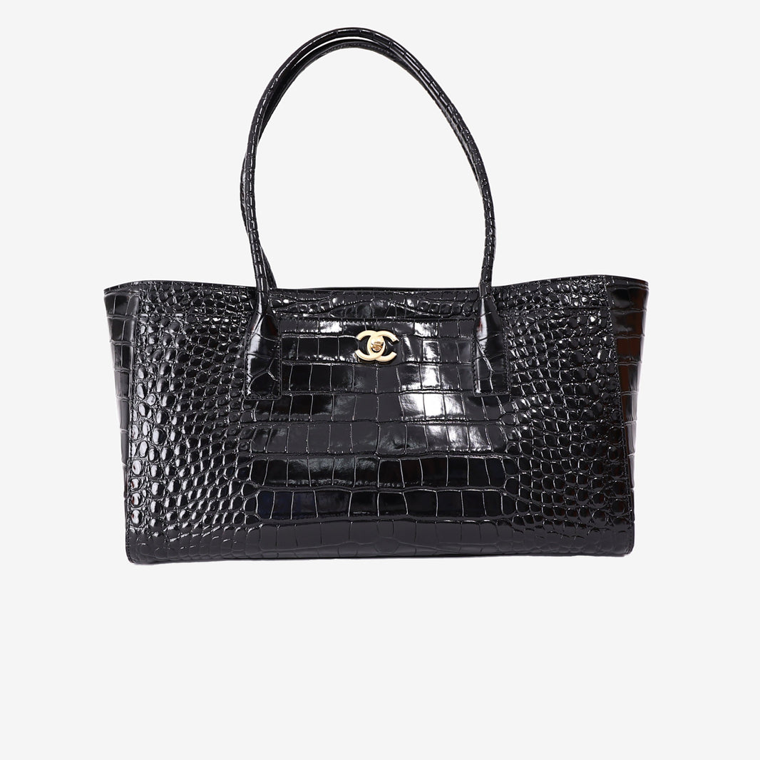Chanel 26S Crocodile-Embossed Shopping Tote in Black Calfskin with Gold Hardware (Contact to Enquire)