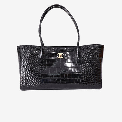Chanel 26S Crocodile-Embossed Shopping Tote in Black Calfskin with Gold Hardware (Contact to Enquire)