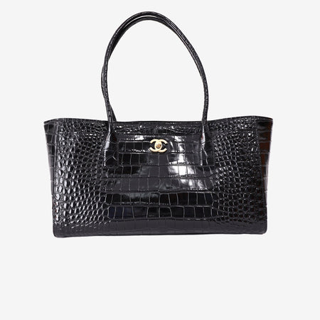 Chanel 26S Crocodile-Embossed Shopping Tote in Black Calfskin with Gold Hardware (Contact to Enquire)