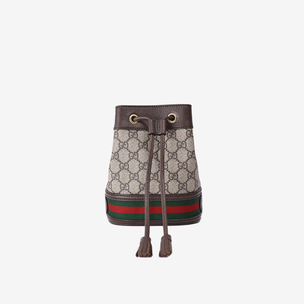 Gucci Ophidia Mini GG Bucket Bag in Beige Brown GG Supreme Canvas with Gold Hardware