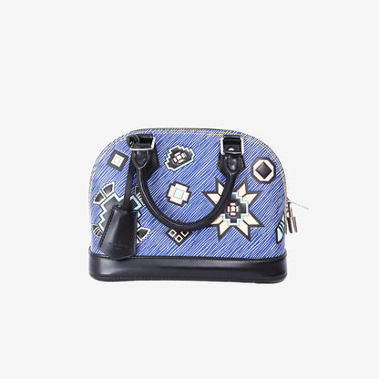 Louis Vuitton Alma BB Bag in Multicoloured Blue Denim Aztec Epi Leather with Silver Hardware