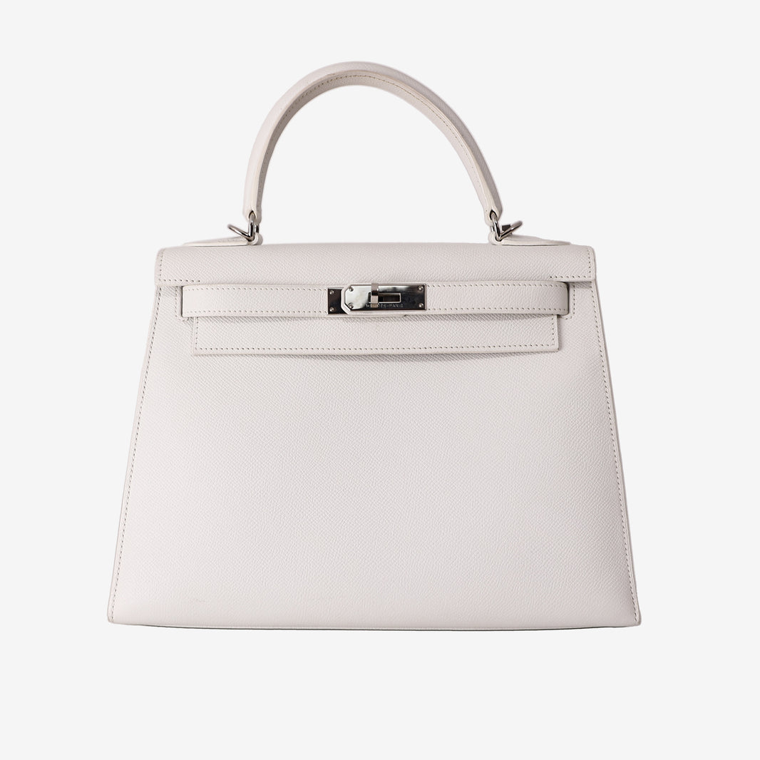 Hermès Kelly 28 in White Epsom Leather with Palladium-Plated Hardware