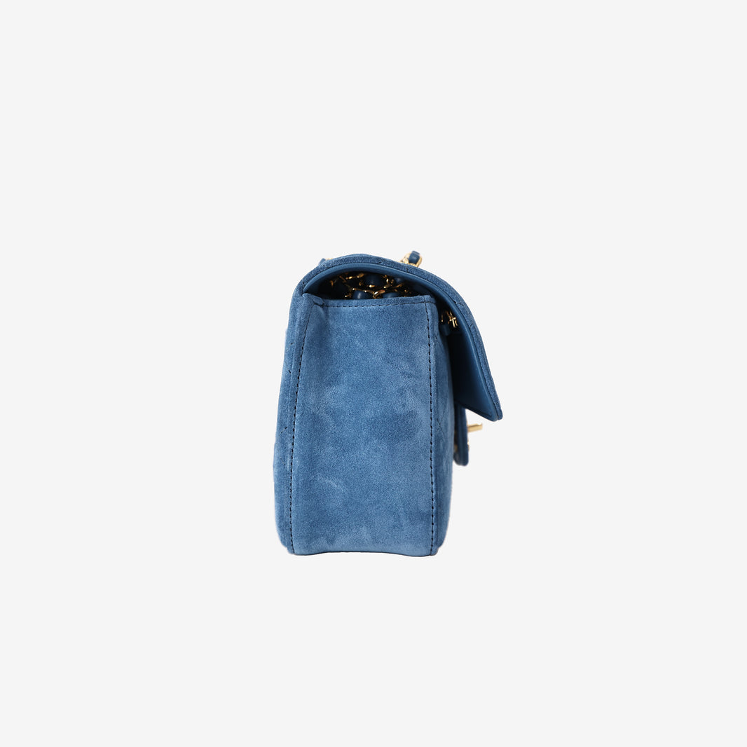 Chanel 26B Mini “Souplissimo” Flap Bag in Blue Suede with Gold Hardware