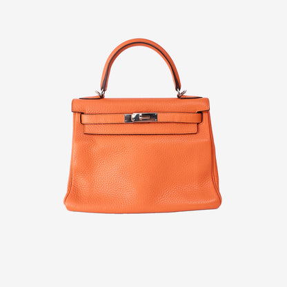 Hermès Kelly 28 in Orange Clemence Leather with Palladium Hardware