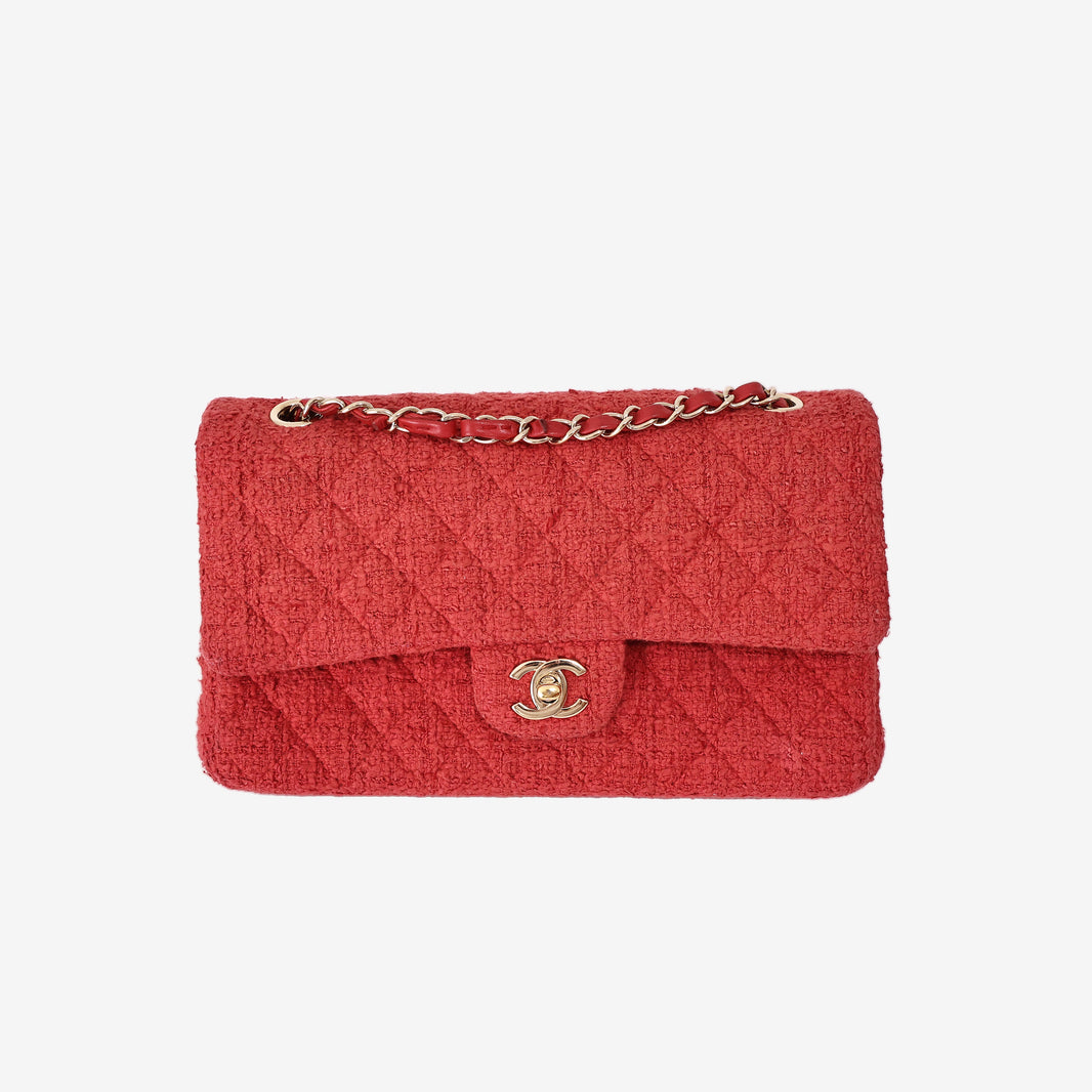 Chanel Classic Double Flap Bag in Red Tweed with Gold Hardware