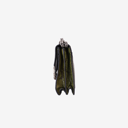 Gucci Dionysus Medium Shoulder Bag in Beige Ebony GG Supreme Canvas with Snakeskin Print and Silver Hardware