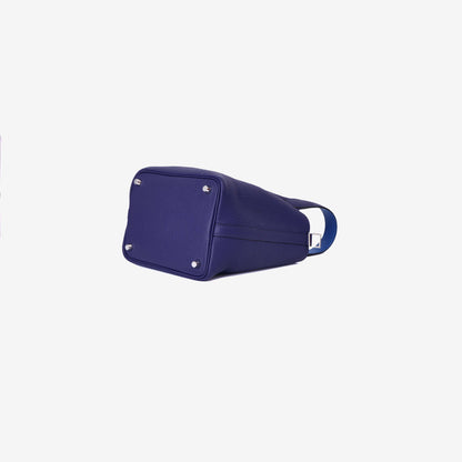 Hermès Picotin 18 in Bleu Encre Clemence Leather with Palladium Hardware bottom side view