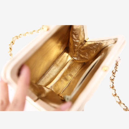 Chanel Quilted Clutch in Beige Satin with Gold Hardware