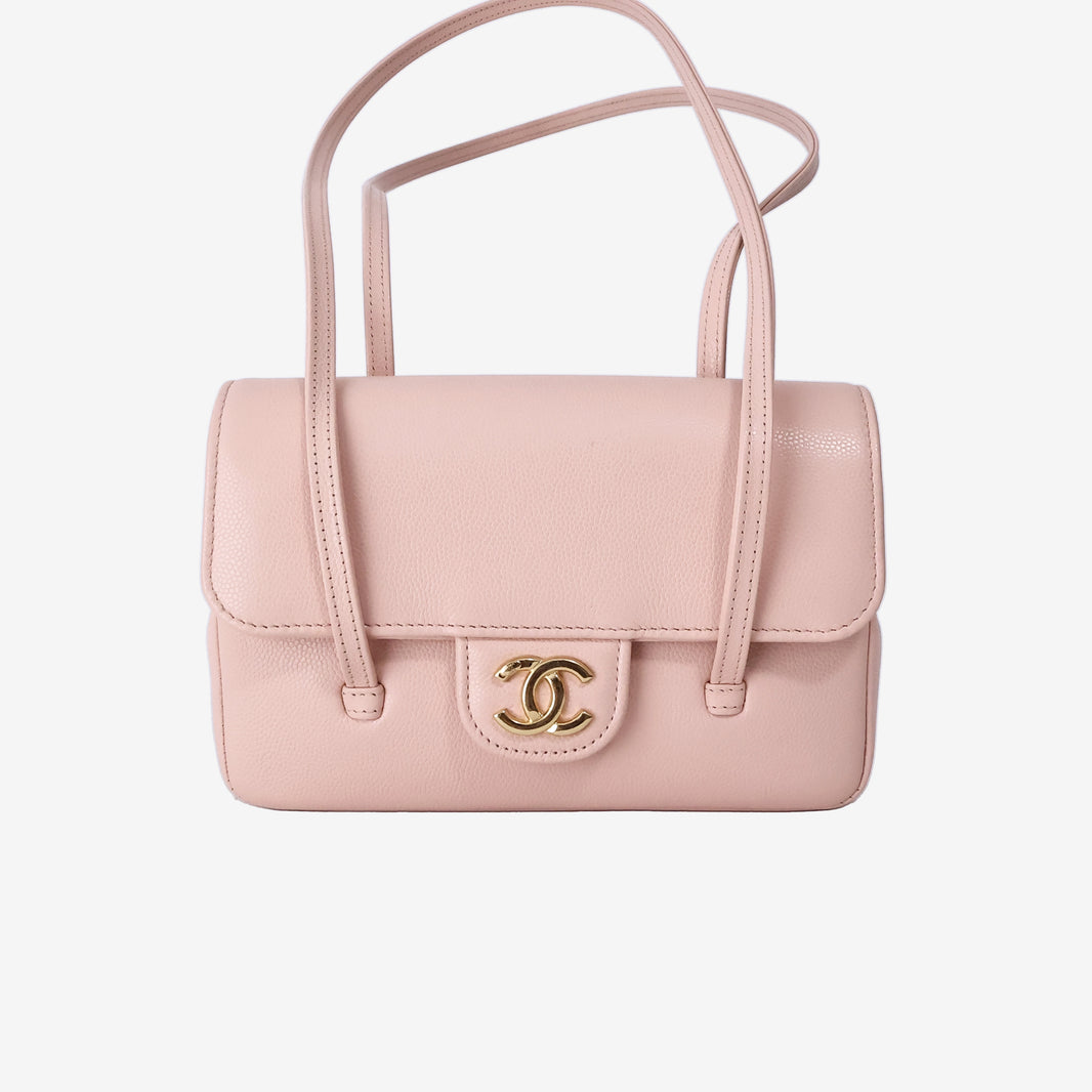 Chanel Preppy Mini Flap Bag by Matthieu Blazy in Pink Caviar Leather with Gold Hardware