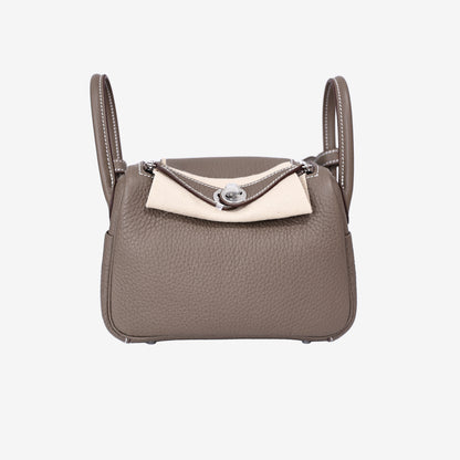 Hermès Mini Lindy in Etoupe Clemence Leather with Palladium Hardware front view