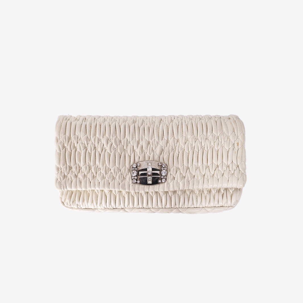 Miu Miu Crystal Leather Bag in White Nappa Leather with Silver Hardware