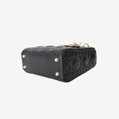 Dior Mini Lady Dior Bag in Black Lambskin Leather with Gold Hardware