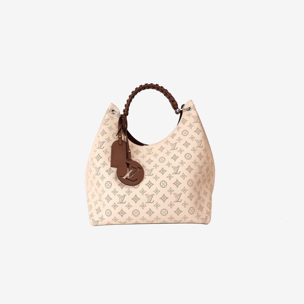 Louis Vuitton Carmel Hobo Bag in Beige Calfskin with Silver Hardware
