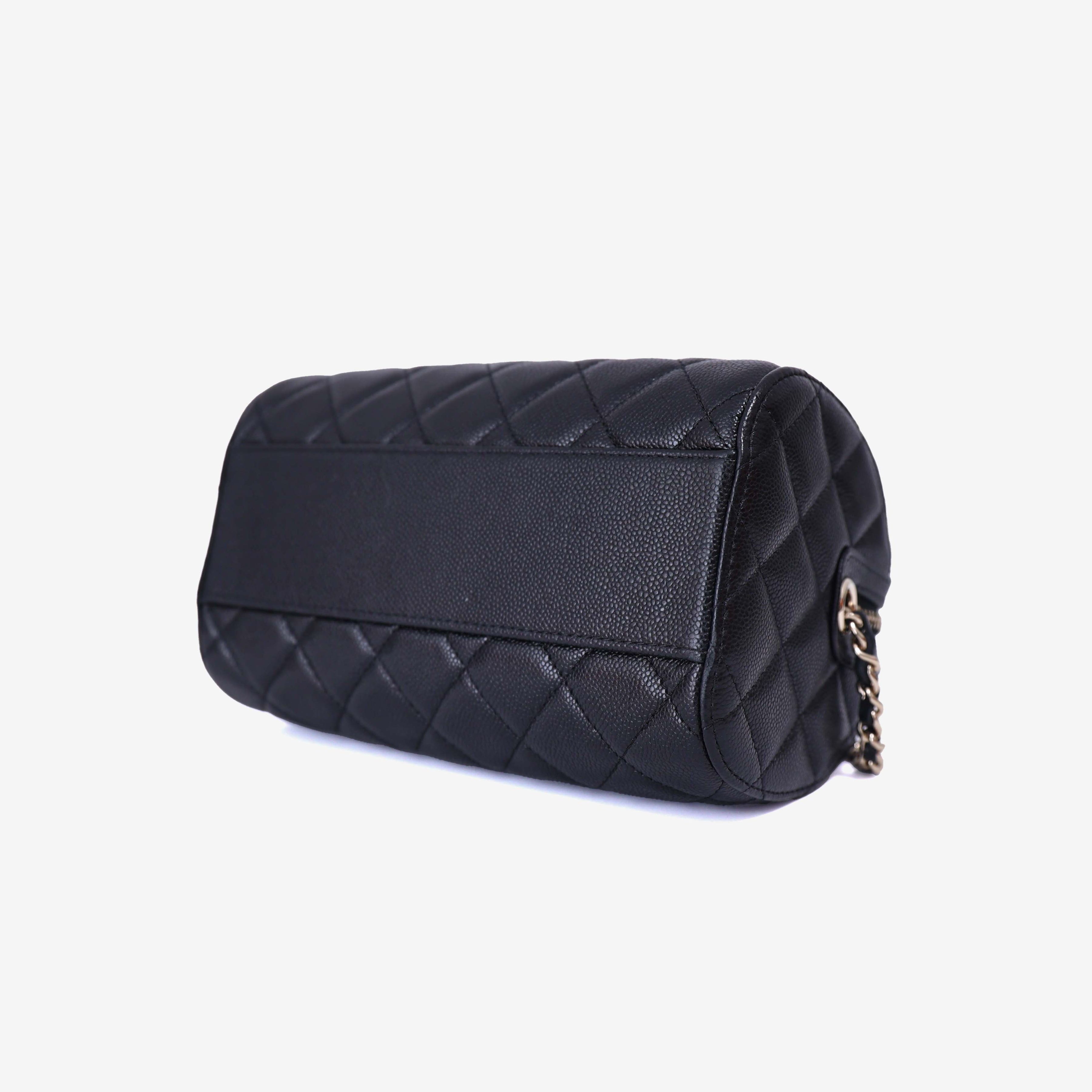 Chanel Classic Barrel Bag Mini in Black Caviar Leather with Gold Hardware bottom side view
