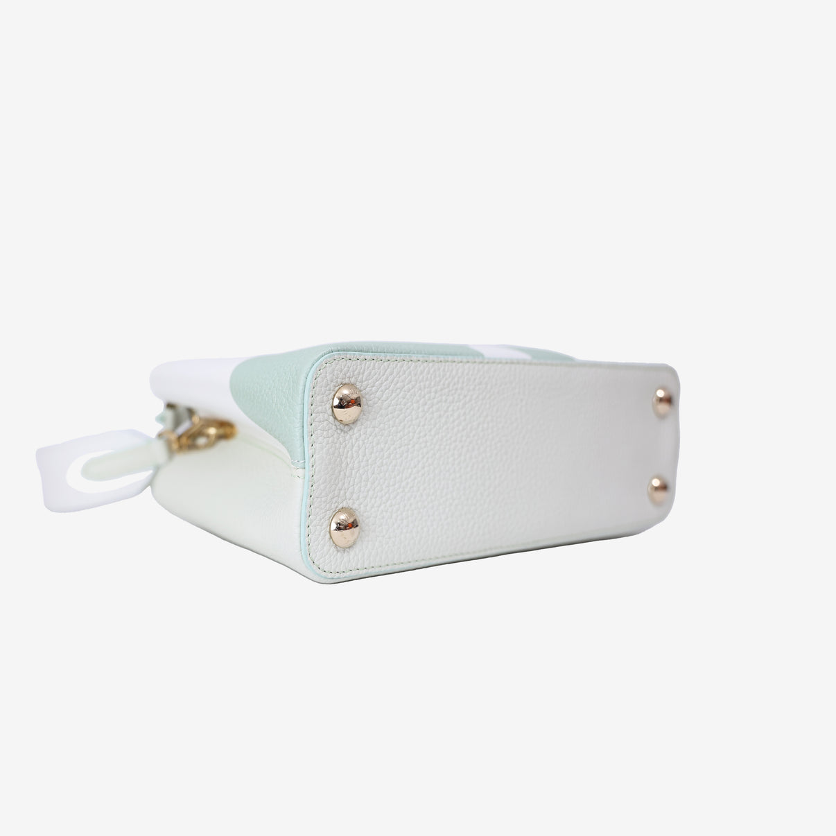Louis Vuitton Capucines BB in Light Green Taurillon Leather with Gold Hardware bottom side view