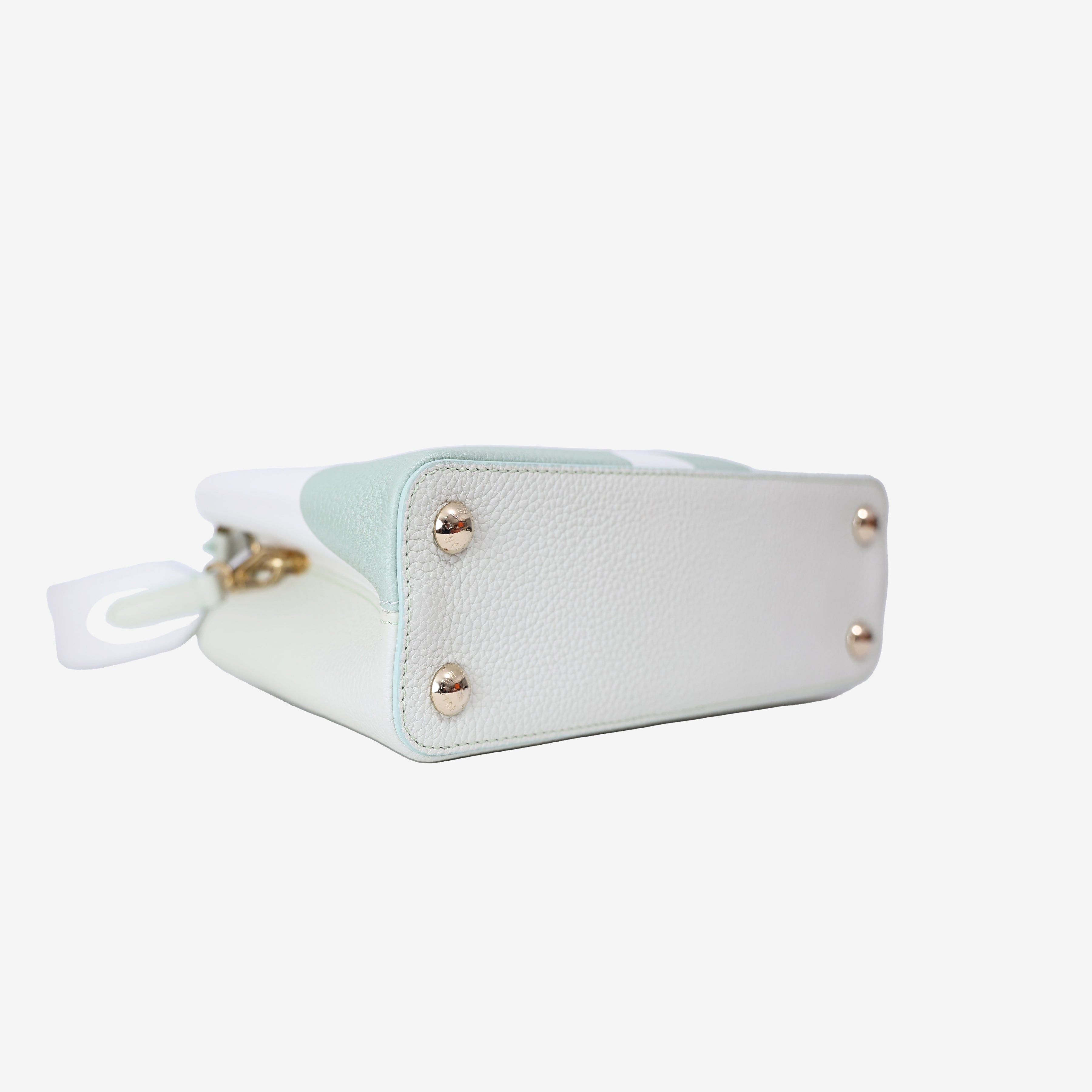 Louis Vuitton Capucines BB in Light Green Taurillon Leather with Gold Hardware bottom side view