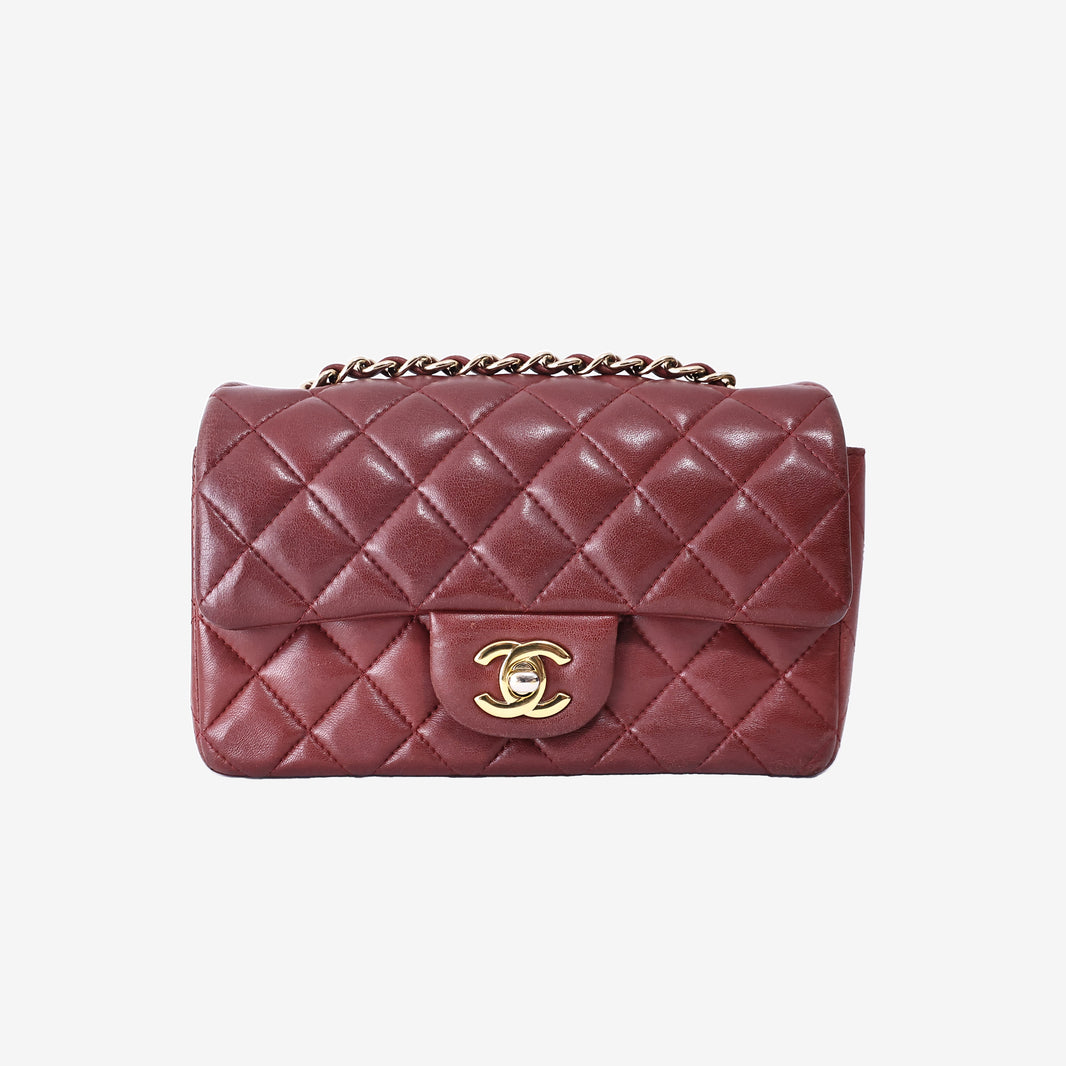 Chanel Classic Mini Flap Bag in Burgundy Lambskin Leather with Gold Hardware