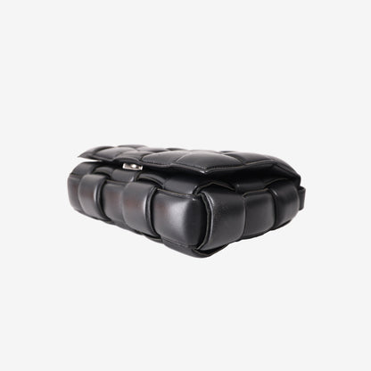 Bottega Veneta Padded Cassette Bag in Black Lambskin Leather with Silver Hardware