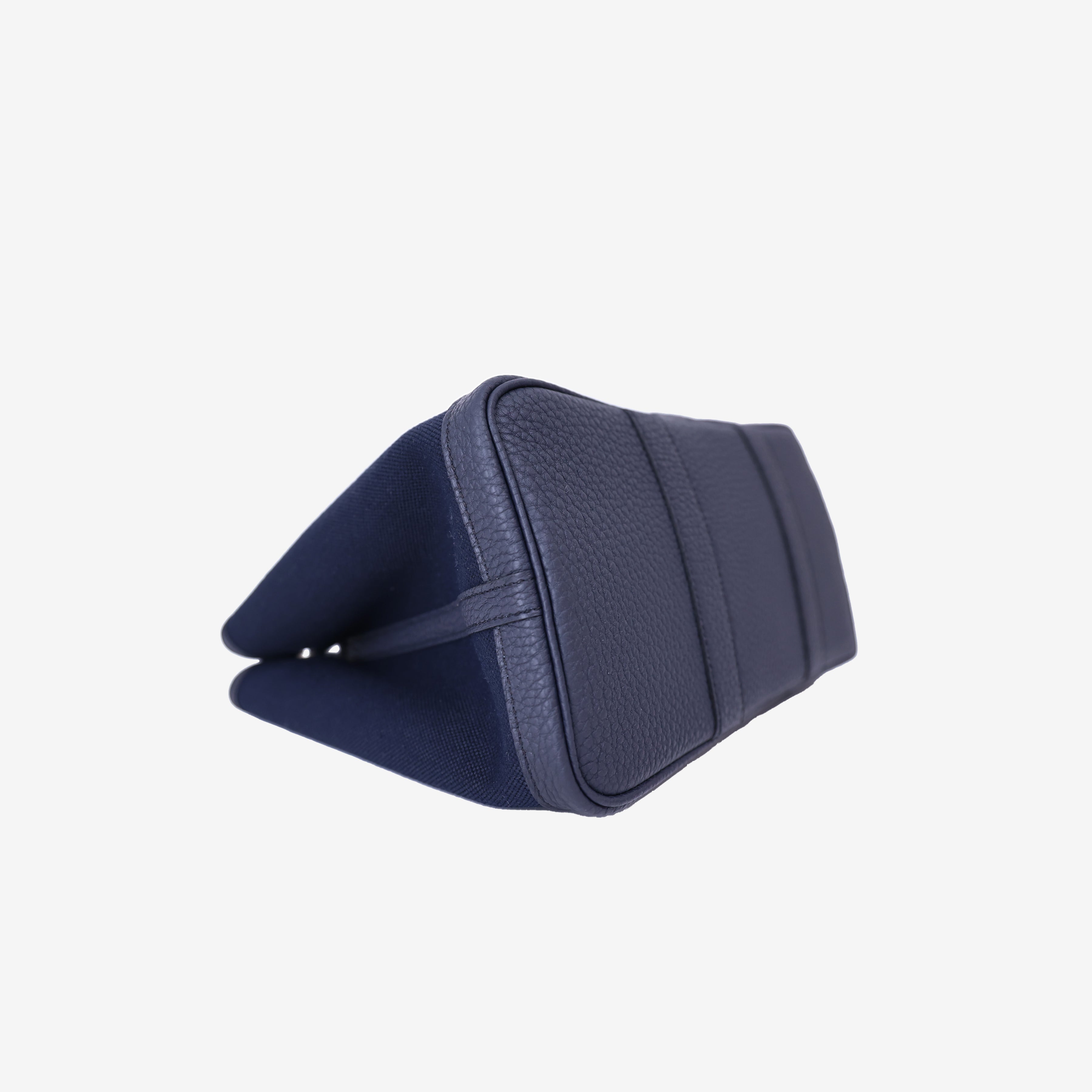 Hermès Garden Party 30 in Bleu Indigo Toile Canvas with Palladium Hardware bottom side view